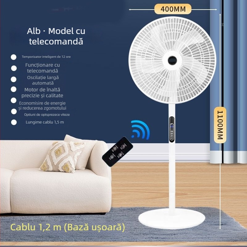 Ventilator de podea cu cap oscilant și telecomandă (3 viteze, temporizator 2–8 ore, model M-40)