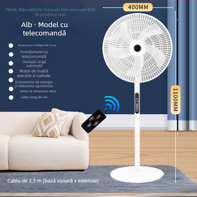 Ventilator de podea cu cap oscilant și telecomandă (3 viteze, temporizator 2–8 ore, model M-40)