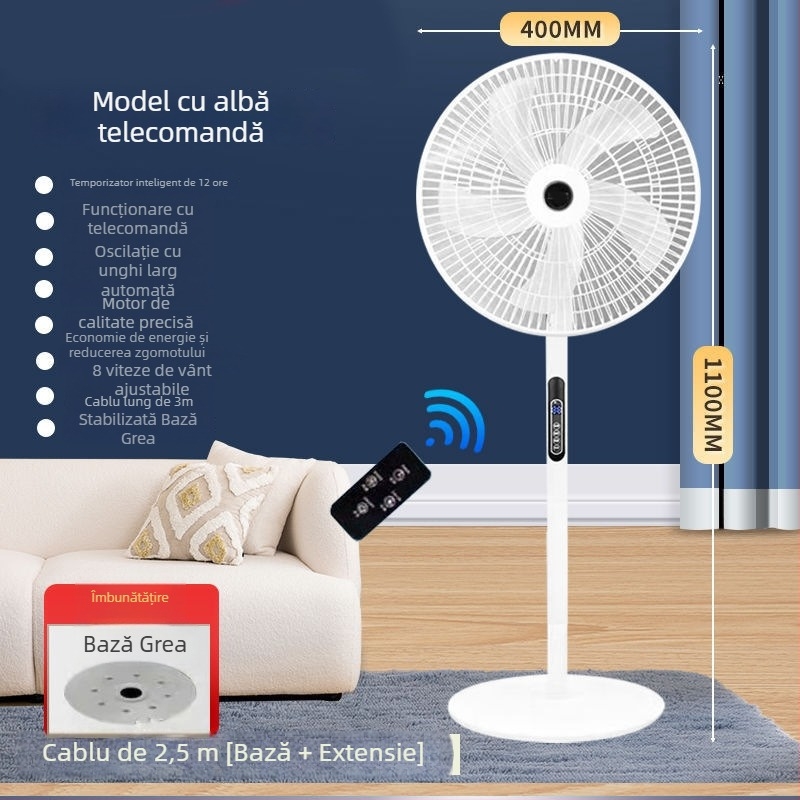 Ventilator de podea cu cap oscilant și telecomandă (3 viteze, temporizator 2–8 ore, model M-40)