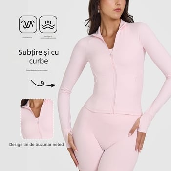 Jachetă de yoga pentru femei, mâneci lungi, fermoar, croială strânsă, lungime la talie, material nylon-spandex 75/25, Ami Medea.