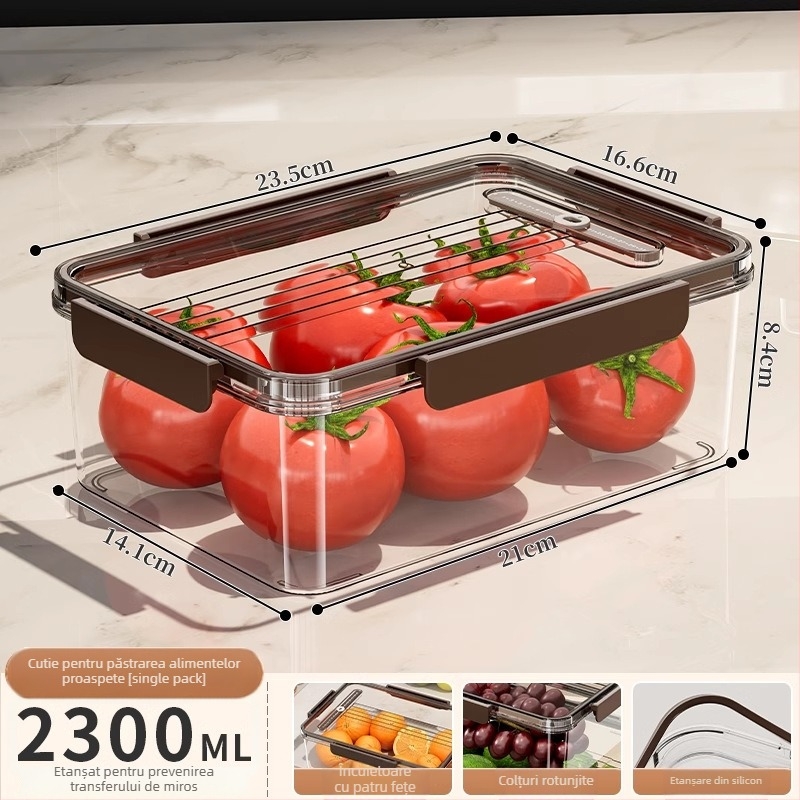 Cutie de depozitare din plastic pentru frigider, cu capac – portabilă, sigilată, menține prospețimea legumelor și a fructelor