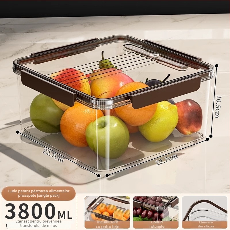 Cutie de depozitare din plastic pentru frigider, cu capac – portabilă, sigilată, menține prospețimea legumelor și a fructelor