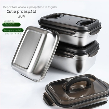 Cutie pentru prânz din oțel inoxidabil 304, cu mâner – pătrată, 800–1000 ml, etanșare pentru depozitare alimentară