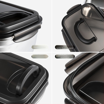 Cutie pentru prânz din oțel inoxidabil 304, cu mâner – pătrată, 800–1000 ml, etanșare pentru depozitare alimentară