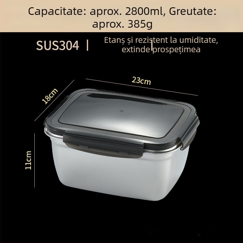 Cutie pentru prânz din oțel inoxidabil 304, cu mâner – pătrată, 800–1000 ml, etanșare pentru depozitare alimentară