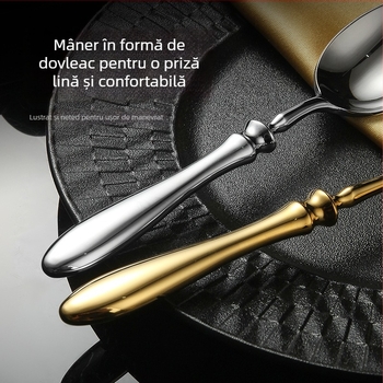 Set tacâmuri occidentale din oțel inoxidabil 304, mâner în formă de dovleac, cuțit-furculiță-lingură, finisaj oglindă, lucrat manual