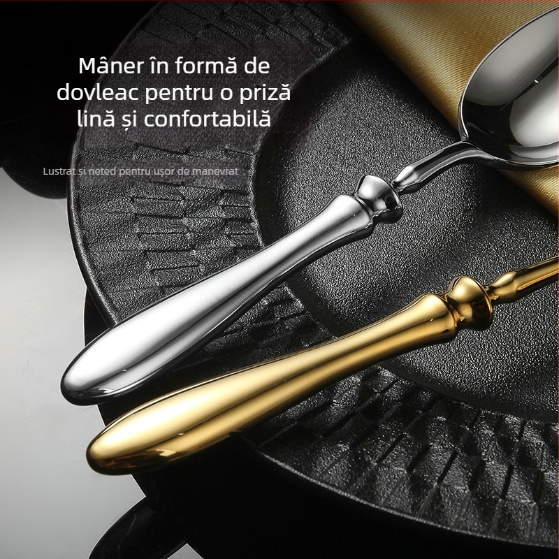 Set tacâmuri occidentale din oțel inoxidabil 304, mâner în formă de dovleac, cuțit-furculiță-lingură, finisaj oglindă, lucrat manual