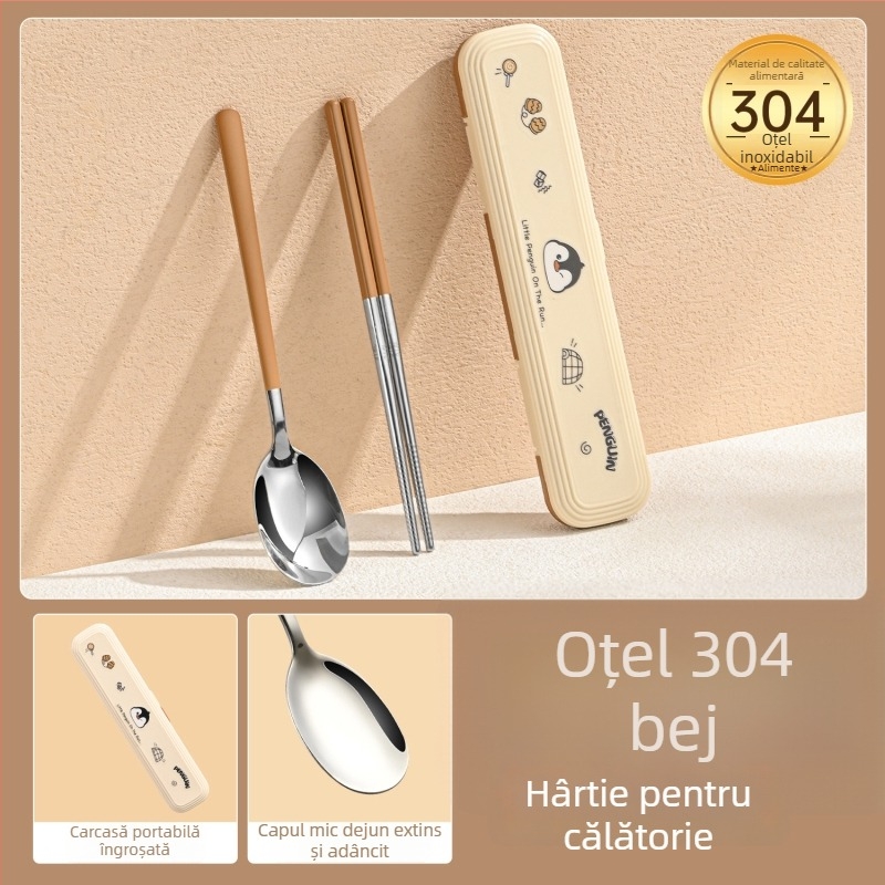 Set din oțel inoxidabil 316 pentru copii – pentru 1 persoană, 3 piese (bețișoare, lingură, furculiță) cu cutie de depozitare, finisaj oglindit, stil Nordic, lansare 2024, personalizare disponibilă