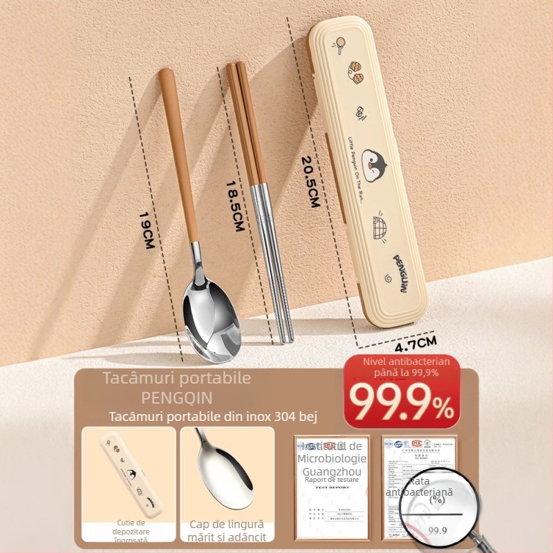 Set din oțel inoxidabil 316 pentru copii – pentru 1 persoană, 3 piese (bețișoare, lingură, furculiță) cu cutie de depozitare, finisaj oglindit, stil Nordic, lansare 2024, personalizare disponibilă