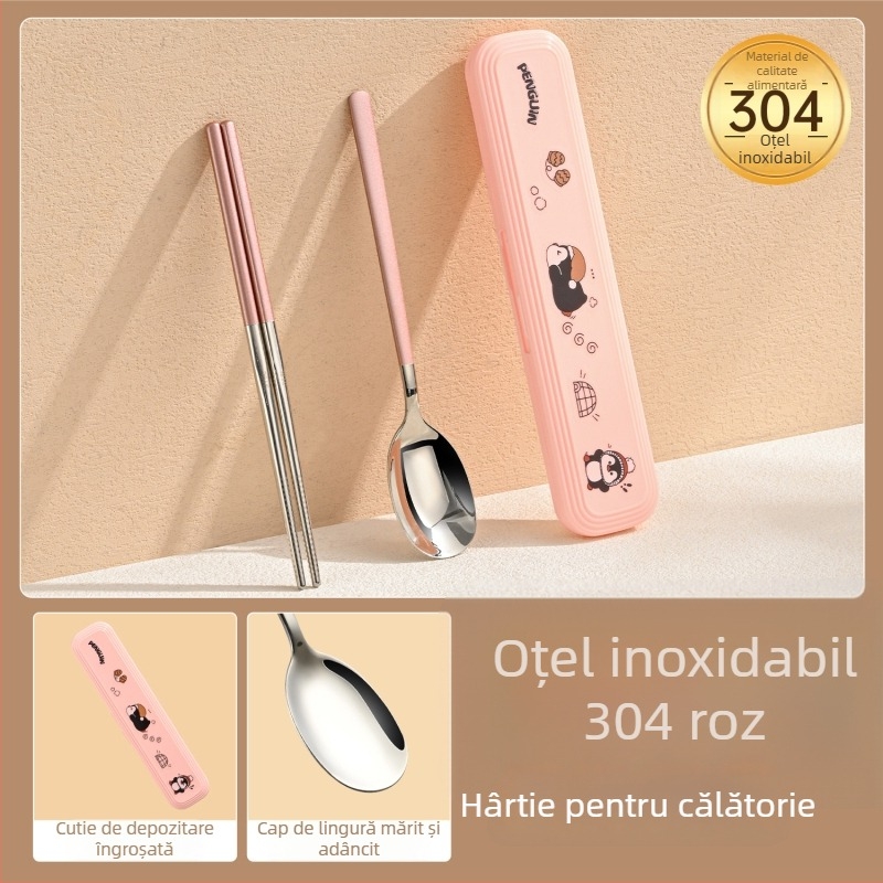 Set din oțel inoxidabil 316 pentru copii – pentru 1 persoană, 3 piese (bețișoare, lingură, furculiță) cu cutie de depozitare, finisaj oglindit, stil Nordic, lansare 2024, personalizare disponibilă