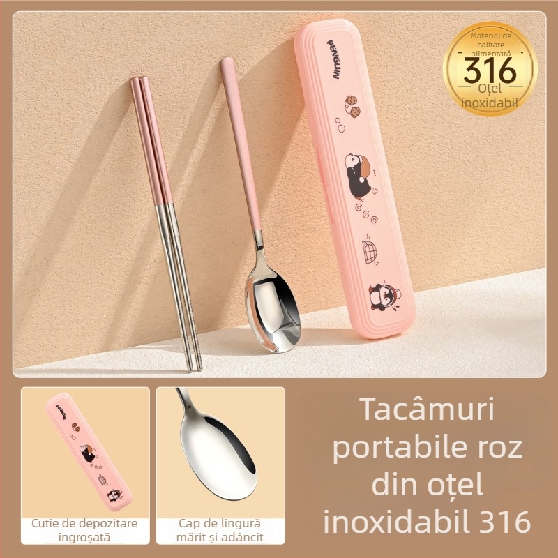 Set din oțel inoxidabil 316 pentru copii – pentru 1 persoană, 3 piese (bețișoare, lingură, furculiță) cu cutie de depozitare, finisaj oglindit, stil Nordic, lansare 2024, personalizare disponibilă