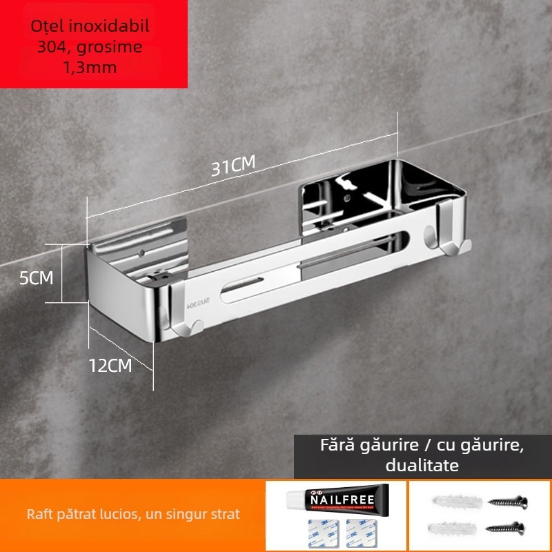 Fără găurire 304 oțel inoxidabil, raft colț triunghiular pentru baie, finisaj oglindit, încărcătură 20 kg, 1–3 niveluri