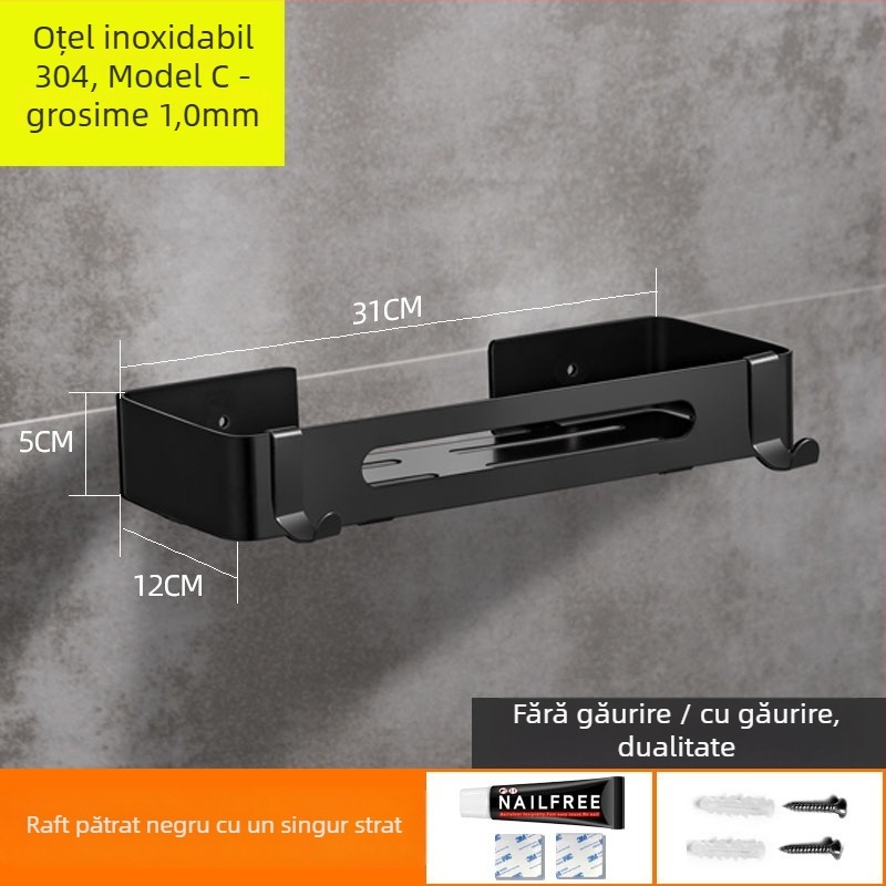 Fără găurire 304 oțel inoxidabil, raft colț triunghiular pentru baie, finisaj oglindit, încărcătură 20 kg, 1–3 niveluri