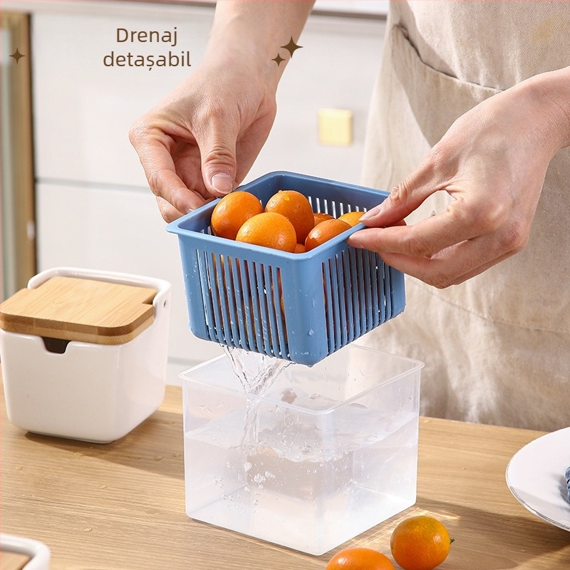 Cutie de depozitare pentru ghimbir, usturoi și ceapă verde – anti-miros, drenaj, transparentă, material PP