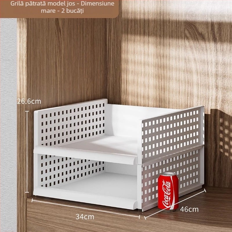 Organizator plastic pentru garderobă cu divizori pe niveluri, coșuri cu sertare care se pot suprapune, dulap mare, stil japonez