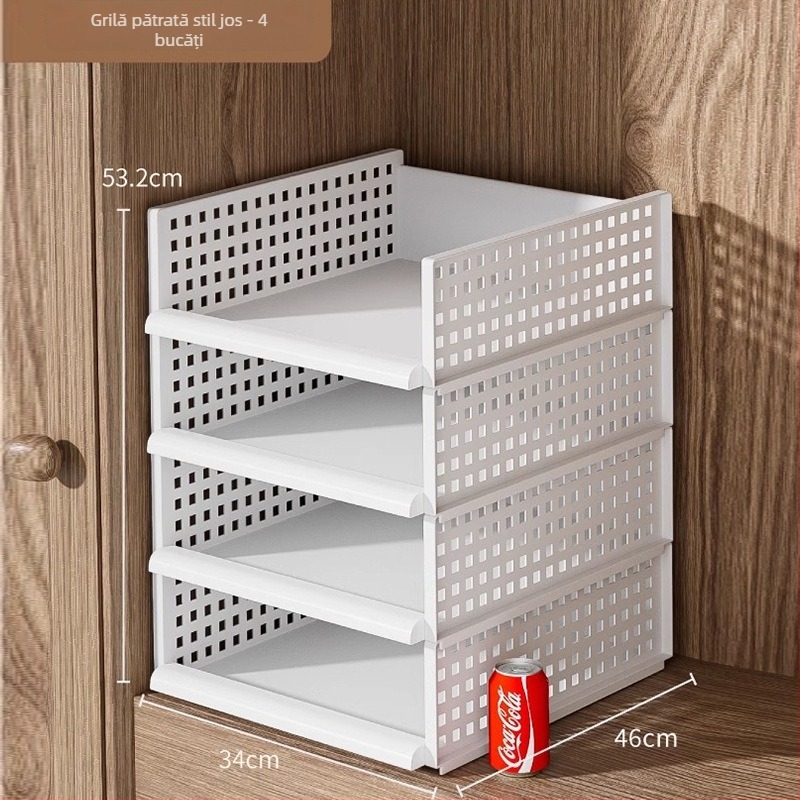 Organizator plastic pentru garderobă cu divizori pe niveluri, coșuri cu sertare care se pot suprapune, dulap mare, stil japonez