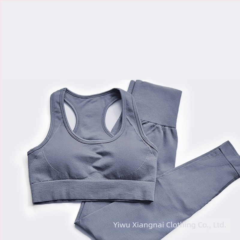 Set de yoga din două părți, fără cusături, pentru femei – top cu mâneci scurte și pantaloni, respirabil, ultra-ușor, absorbție a umidității, amestec bumbac-nylon