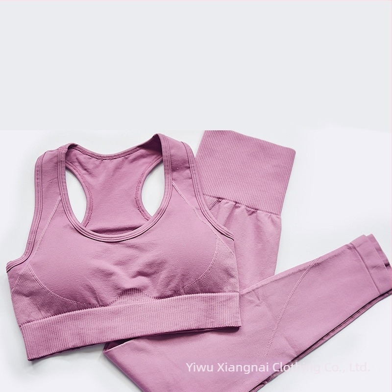 Set de yoga din două părți, fără cusături, pentru femei – top cu mâneci scurte și pantaloni, respirabil, ultra-ușor, absorbție a umidității, amestec bumbac-nylon
