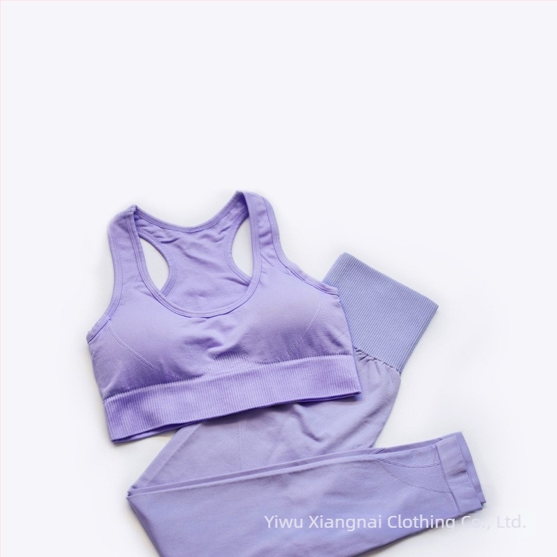 Set de yoga din două părți, fără cusături, pentru femei – top cu mâneci scurte și pantaloni, respirabil, ultra-ușor, absorbție a umidității, amestec bumbac-nylon