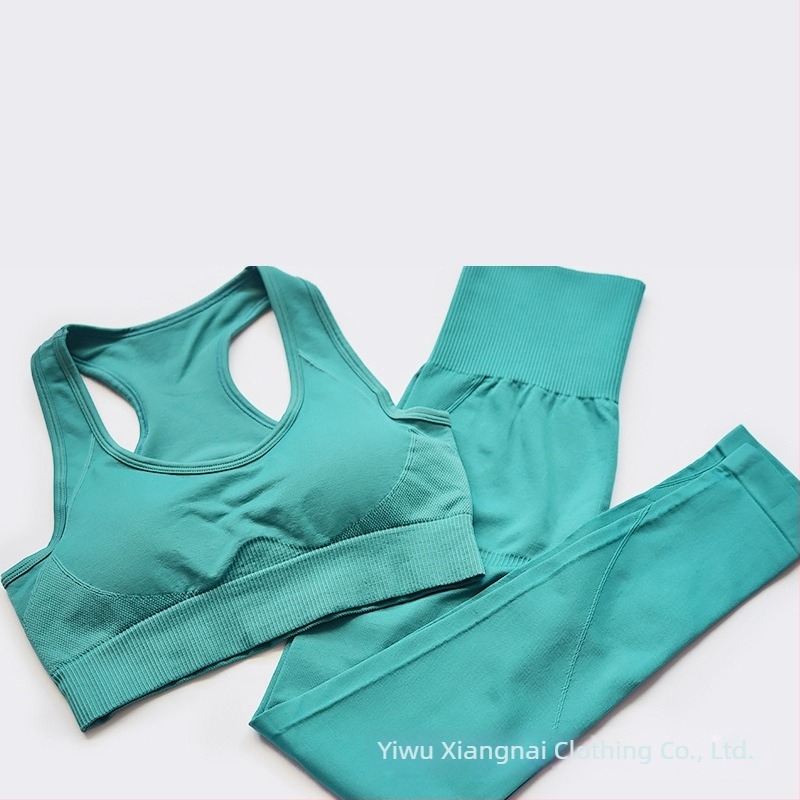Set de yoga din două părți, fără cusături, pentru femei – top cu mâneci scurte și pantaloni, respirabil, ultra-ușor, absorbție a umidității, amestec bumbac-nylon