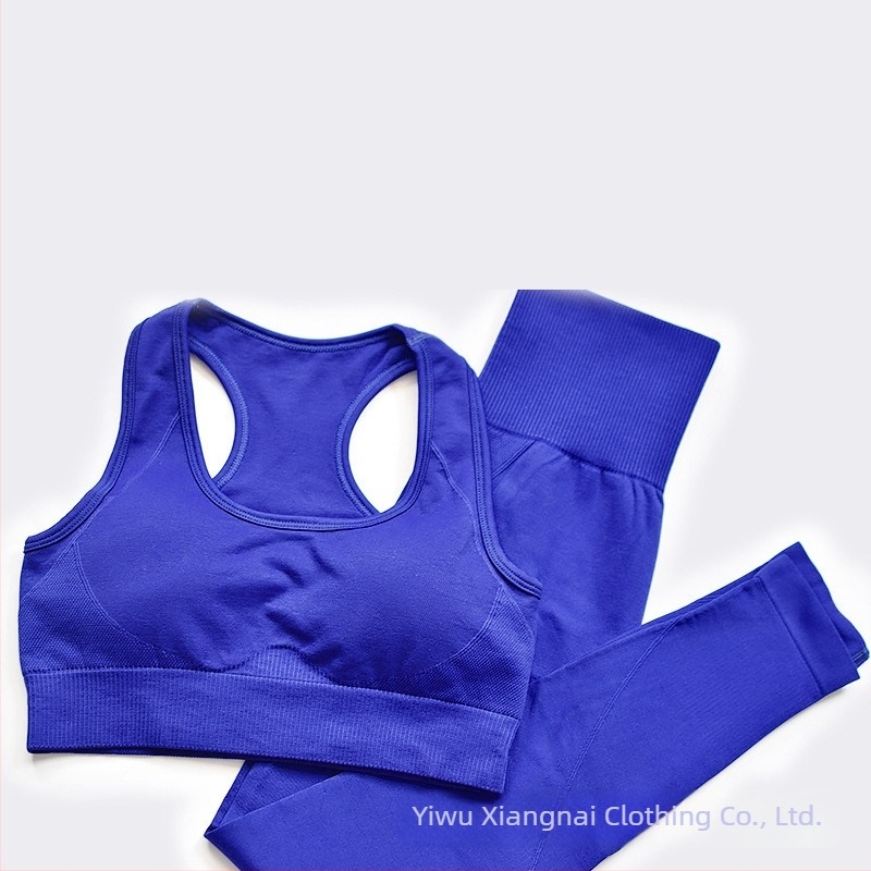 Set de yoga din două părți, fără cusături, pentru femei – top cu mâneci scurte și pantaloni, respirabil, ultra-ușor, absorbție a umidității, amestec bumbac-nylon