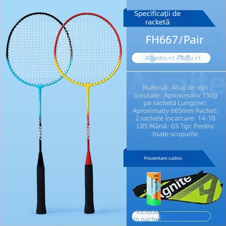 Rachetă de badminton Deliangernet, set de 2, 95–100 g, lovire dreaptă, pentru amatori și juniori
