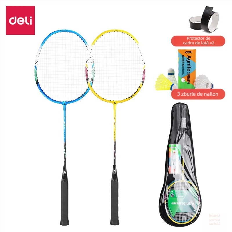 Rachetă de badminton Deliangernet, set de 2, 95–100 g, lovire dreaptă, pentru amatori și juniori