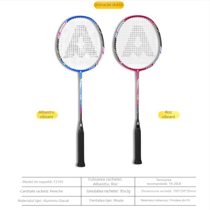 Rachetă de badminton Deliangernet, set de 2, 95–100 g, lovire dreaptă, pentru amatori și juniori
