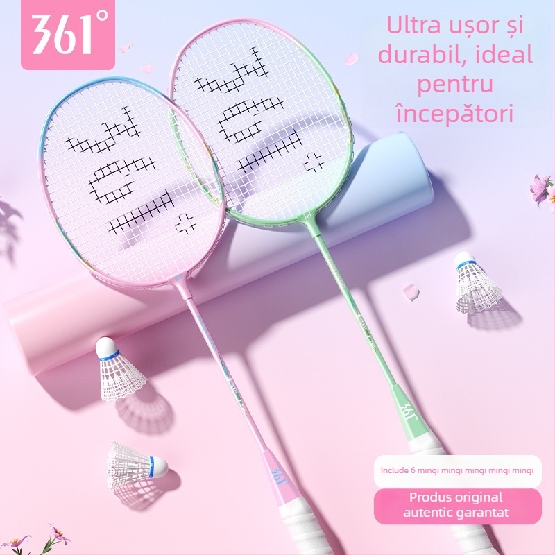 Rachetă badminton 361°, cadru din aliaj de fier, greutate 95–100 g, mâner G2, tijă dreaptă