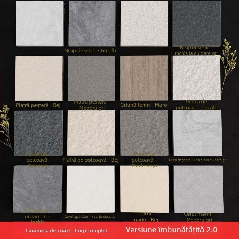 Placă din cuarț cu corp integral, aspect cărămidă antic, textură imitație piatră, finisaj mat, antiderapant