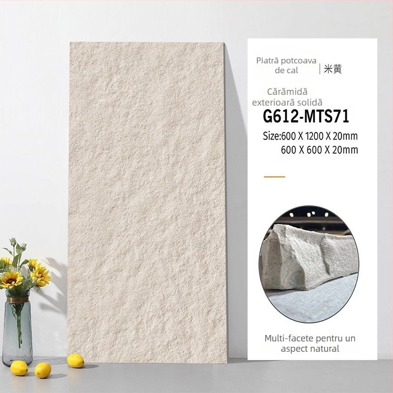 Placă din cuarț cu corp integral, aspect cărămidă antic, textură imitație piatră, finisaj mat, antiderapant