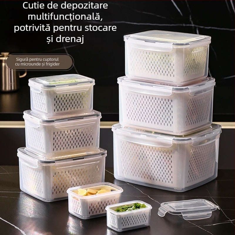 Cutie portabilă de depozitare dreptunghiulară din plastic PP cu capac, potrivită pentru microunde, capacități 0,3–5 L