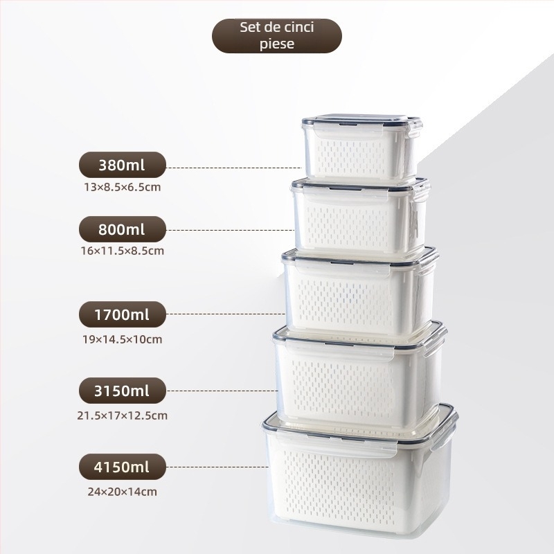 Cutie portabilă de depozitare dreptunghiulară din plastic PP cu capac, potrivită pentru microunde, capacități 0,3–5 L