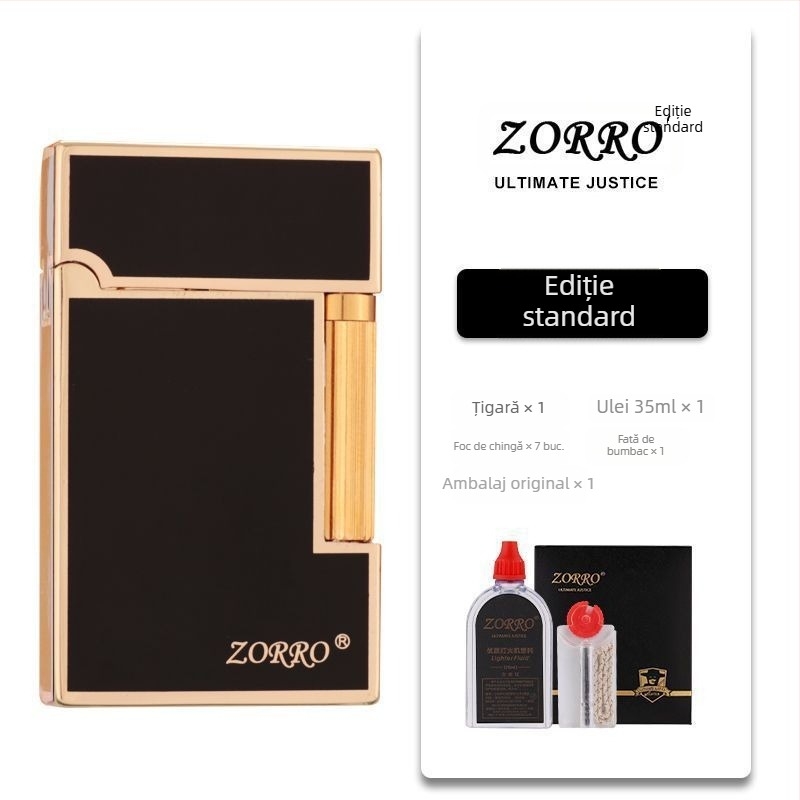 Aprinzător metalic din kerosen, design lateral glisant; reutilizabil; nu este rezistent la vânt; imprimare logo disponibilă.