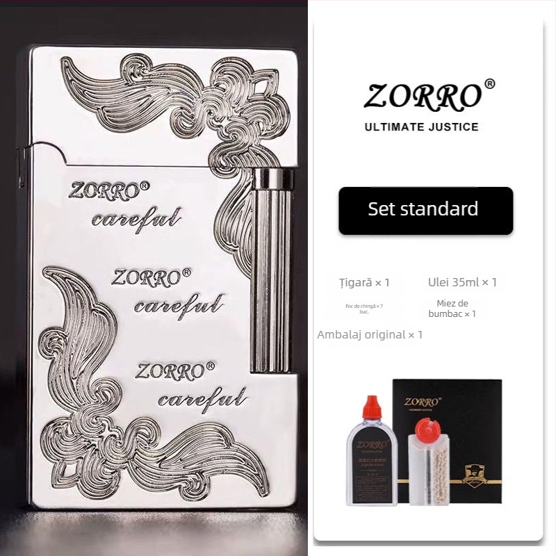 Aprinzător metalic din kerosen, design lateral glisant; reutilizabil; nu este rezistent la vânt; imprimare logo disponibilă.