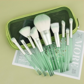 Set de 9 pensule de machiaj, cu periile din nylon ondulat, mânere din plastic și ambalaj PU