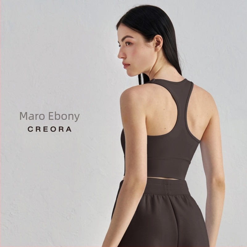 Sutien sport pentru yoga cu pernă la sân – cupă 3/4, model mediu, racerback, bretele duble fixe, material nailon/elastan