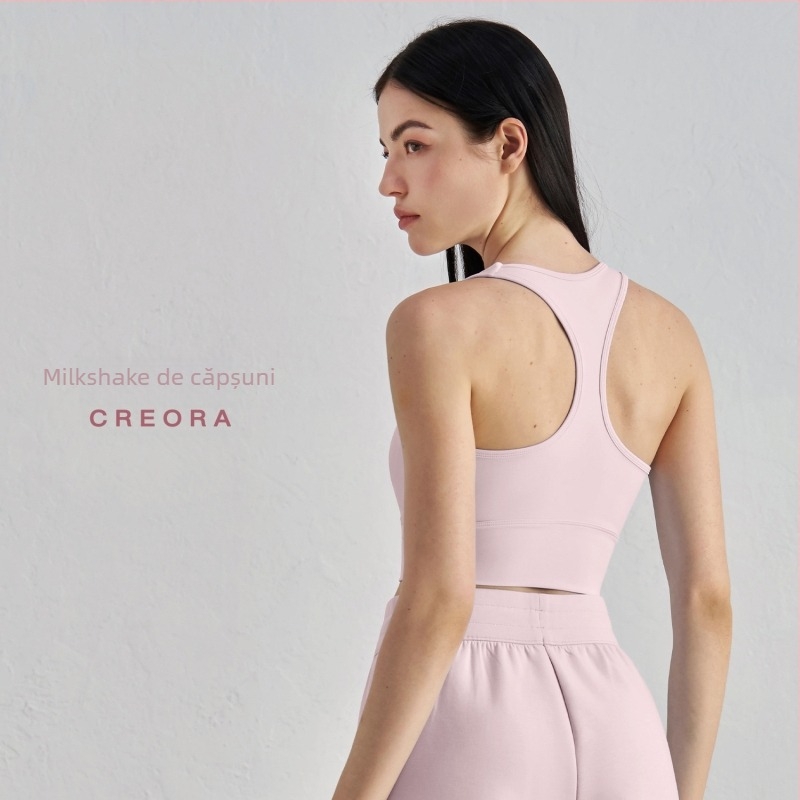 Sutien sport pentru yoga cu pernă la sân – cupă 3/4, model mediu, racerback, bretele duble fixe, material nailon/elastan