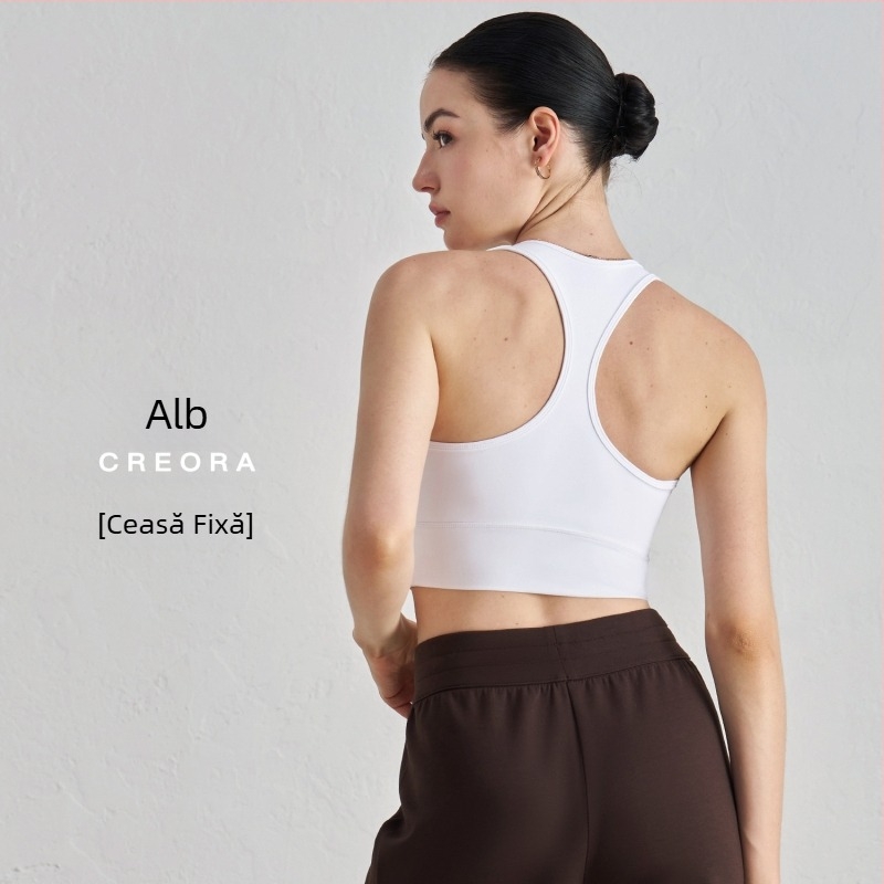 Sutien sport pentru yoga cu pernă la sân – cupă 3/4, model mediu, racerback, bretele duble fixe, material nailon/elastan