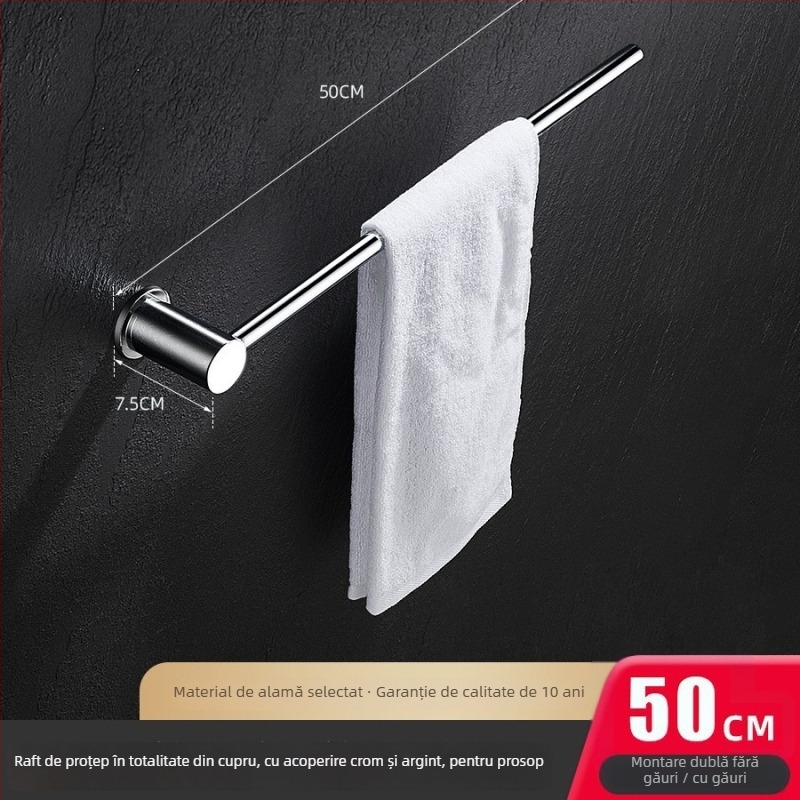 Bară de prosoape, cupru, suprafață cromată, suportă până la 5 kg, pentru agățarea prosoapelor
