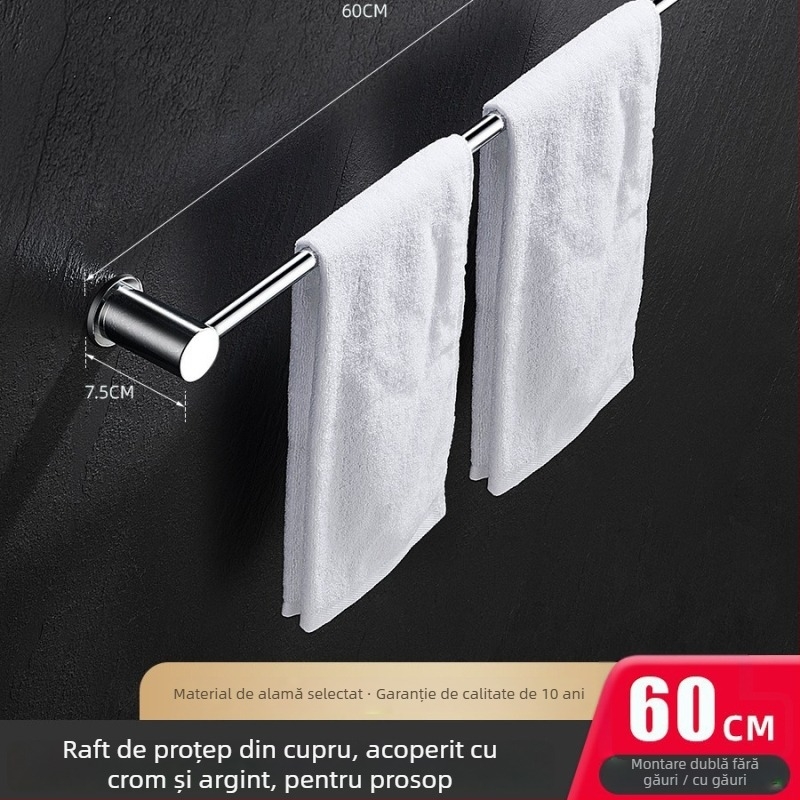 Bară de prosoape, cupru, suprafață cromată, suportă până la 5 kg, pentru agățarea prosoapelor