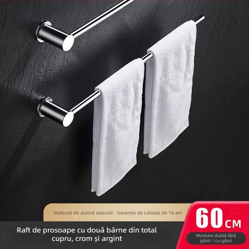 Bară de prosoape, cupru, suprafață cromată, suportă până la 5 kg, pentru agățarea prosoapelor