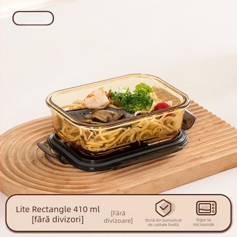 Cutie de prânz din sticlă (borosilikat, izolată, compatibilă cu microunde, 800–1000 ml, pătrată)