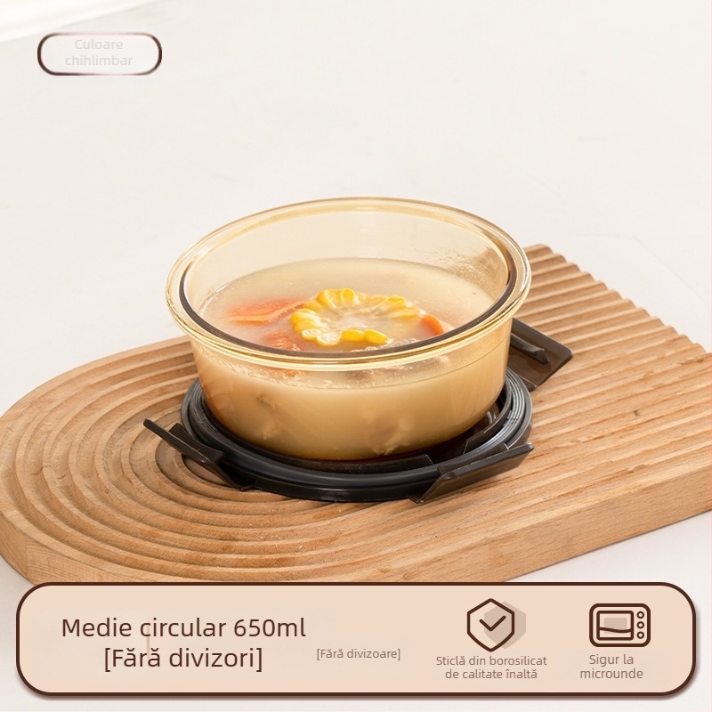 Cutie de prânz din sticlă (borosilikat, izolată, compatibilă cu microunde, 800–1000 ml, pătrată)