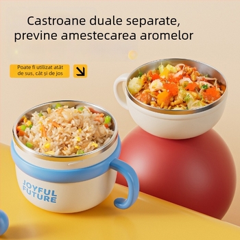 Cutie de prânz izolată din oțel inoxidabil 304, cu capac, dublu strat, capacitate 1–2 L, imprimare logo disponibilă