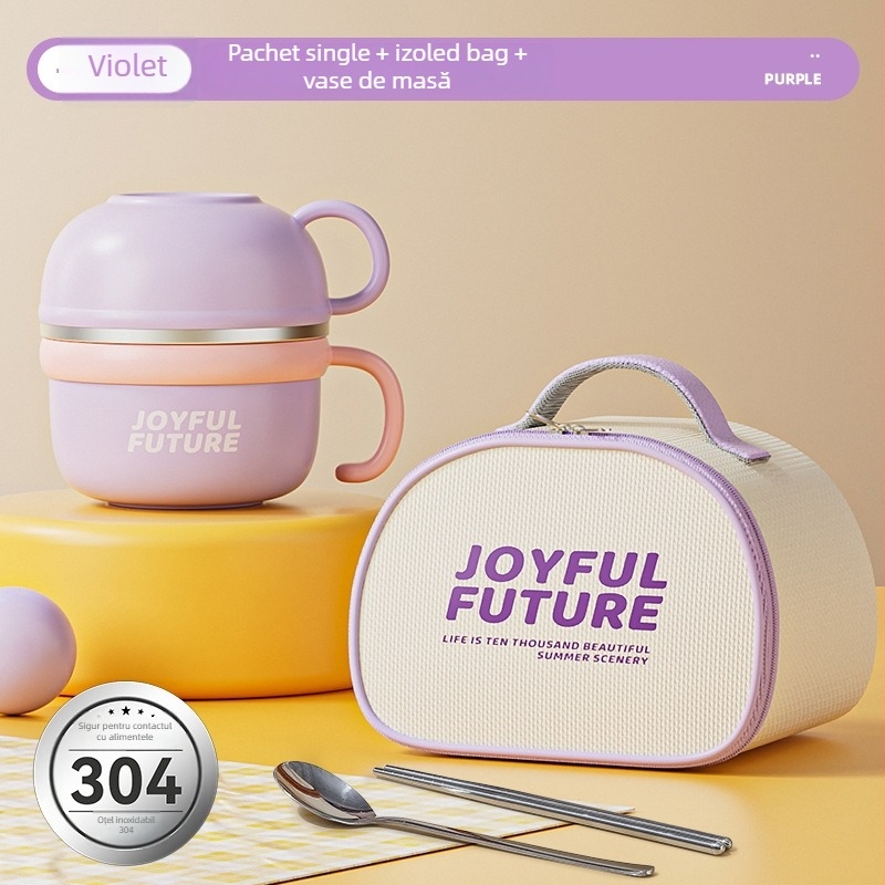 Cutie de prânz izolată din oțel inoxidabil 304, cu capac, dublu strat, capacitate 1–2 L, imprimare logo disponibilă