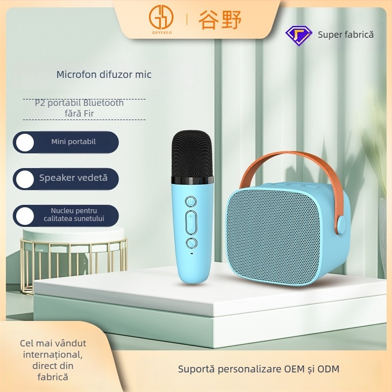 Microfon fără fir portabil cu difuzor Bluetooth integrat pentru karaoke în aer liber și acasă — Bluetooth 5.3, baterie încorporată 1200–2000 mAh, răspuns în frecvență 100 Hz–20 kHz, rază de acțiune 10 m, putere 6 W