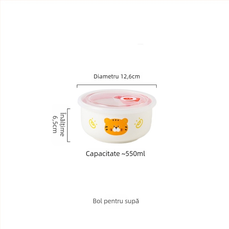 Cutie de prânz ceramică dreptunghiulară cu model desen animat, compatibilă cu microunde, capacitate 800–1000 ml