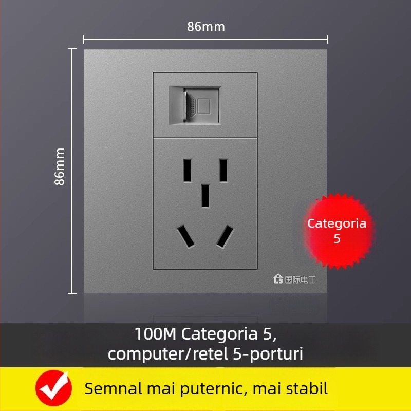 Panou priză rețea cu cinci porturi, montaj pe perete, 10A, seria 128, Nou Standard Național