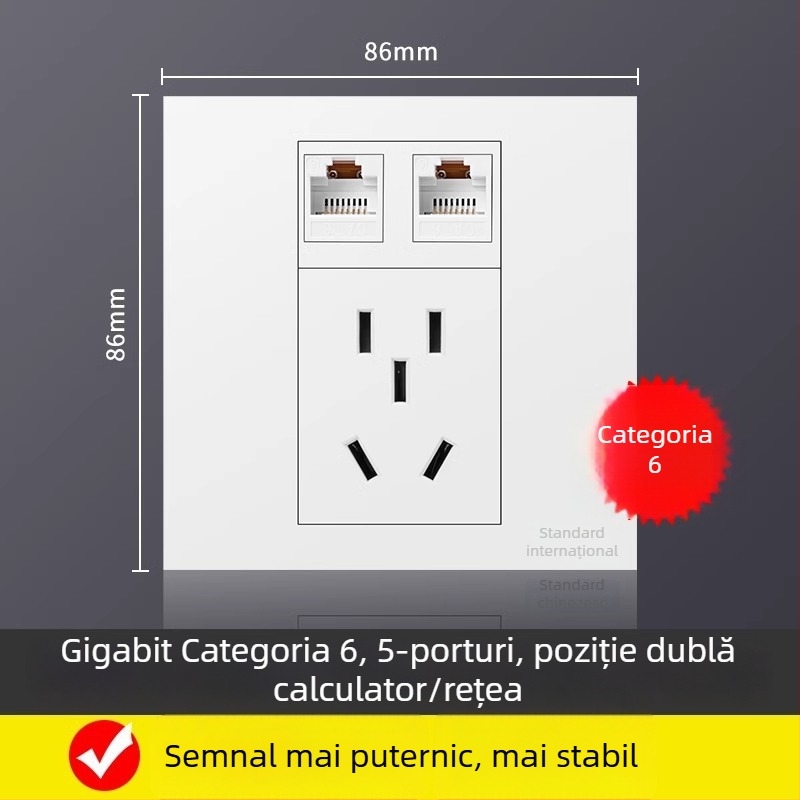 Panou priză rețea cu cinci porturi, montaj pe perete, 10A, seria 128, Nou Standard Național